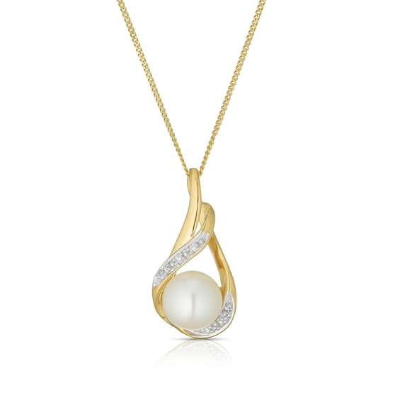 9ct Gold Cultured Freshwater Pearl and Diamond Pendant