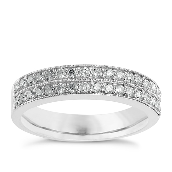 9ct White Gold 0.50ct Diamond Milgrain Wedding Ring