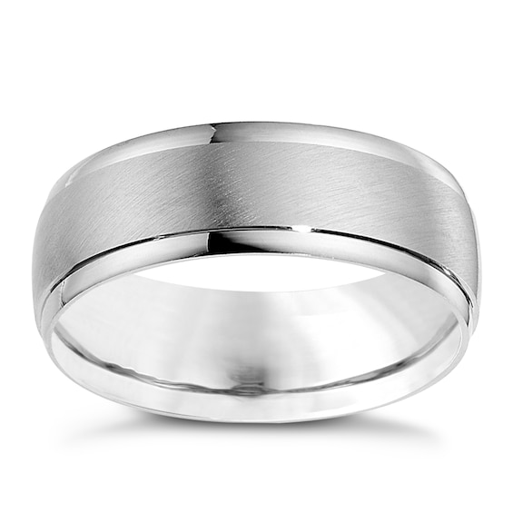 9ct White Gold 7mm Matt And Polished Ring