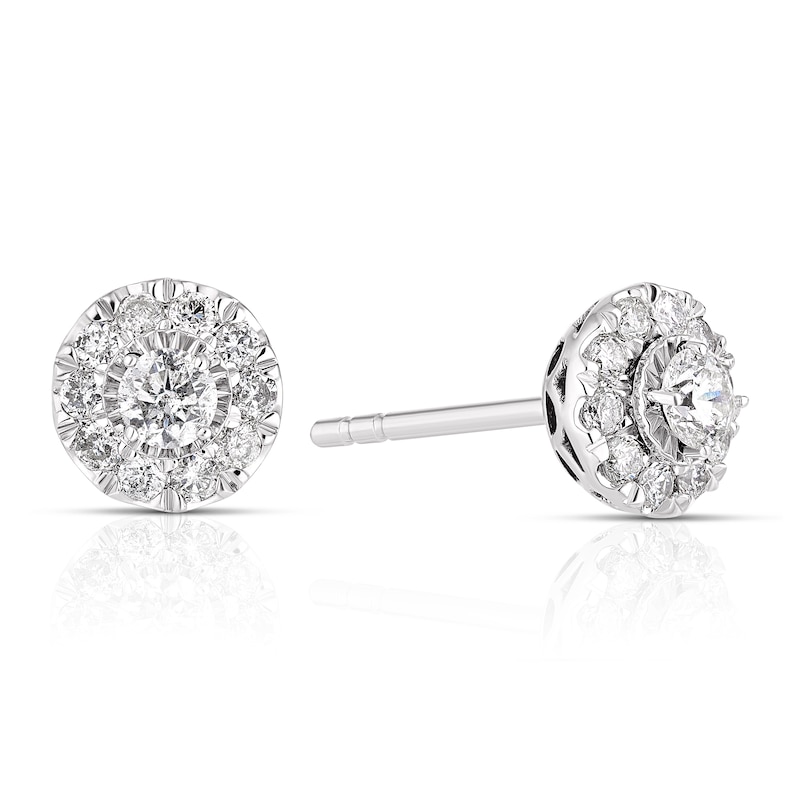 Main Image 1 of 9ct White Gold 0.40ct Diamond Round Halo Stud Earrings