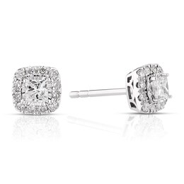 9ct White Gold 0.40ct Diamond Princess Cut Halo Earrings