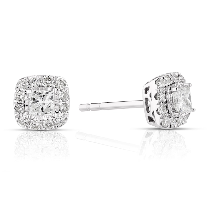 Main Image 1 of 9ct White Gold 0.40ct Diamond Princess Cut Halo Earrings