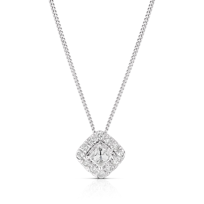 Main Image 1 of 9ct White Gold 0.40ct Diamond Princess Cut Halo Pendant