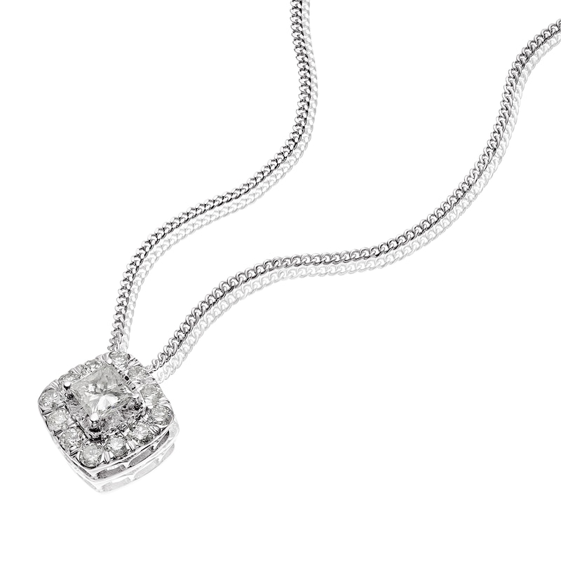 Main Image 2 of 9ct White Gold 0.40ct Diamond Princess Cut Halo Pendant