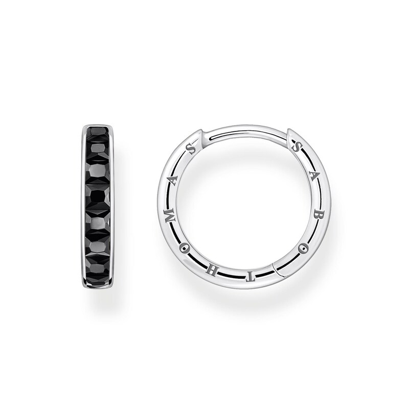 Thomas Sabo Sterling Silver Black Stone Hoop Earrings