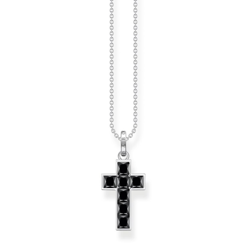 Thomas Sabo Sterling Silver Black Stone Cross Necklace