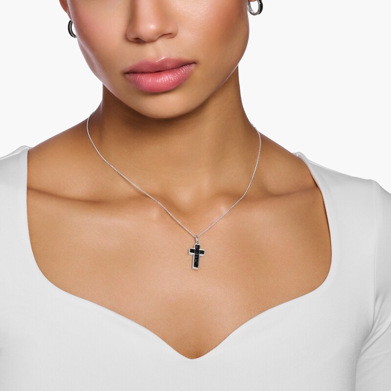 Thomas Sabo Sterling Silver Black Stone Cross Necklace