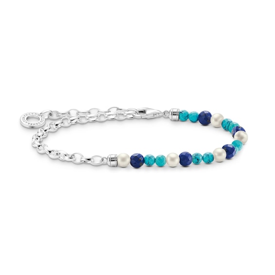 Thomas Sabo Charm Club Silver Pearl and Blue Bead 7 Bracelet