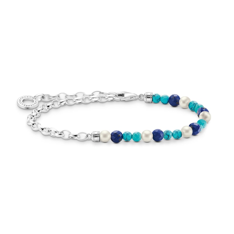 Thomas Sabo Charm Club Silver Pearl & Blue Bead 7 Inch Bracelet