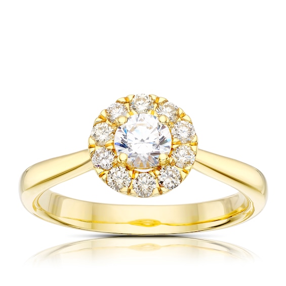 Engagement Ring Origin 18ct Yellow Gold Round Cut Halo 0.66c