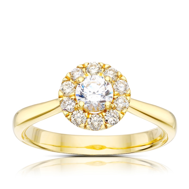 Origin 18ct Yellow Gold 0.66ct Diamond Round Cut Halo Ring