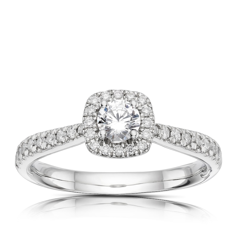 Origin Platinum 0.50ct Total Diamond Cushion Halo Ring