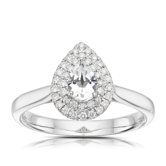 Engagement Ring Origin Platinum Pear Cut Double Halo 0.50ct 
