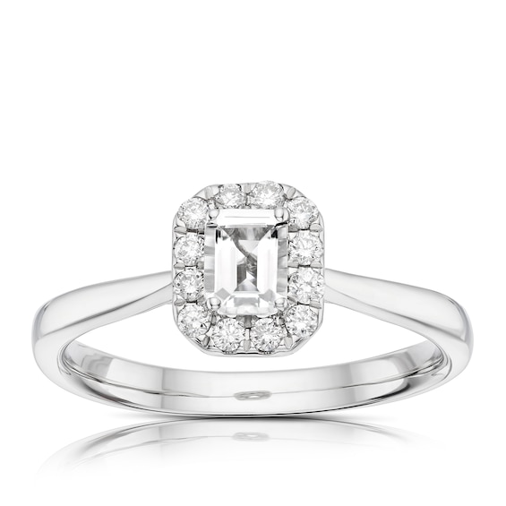 Engagement Ring Origin Platinum Emerald Cut Halo 0.50ct Diam