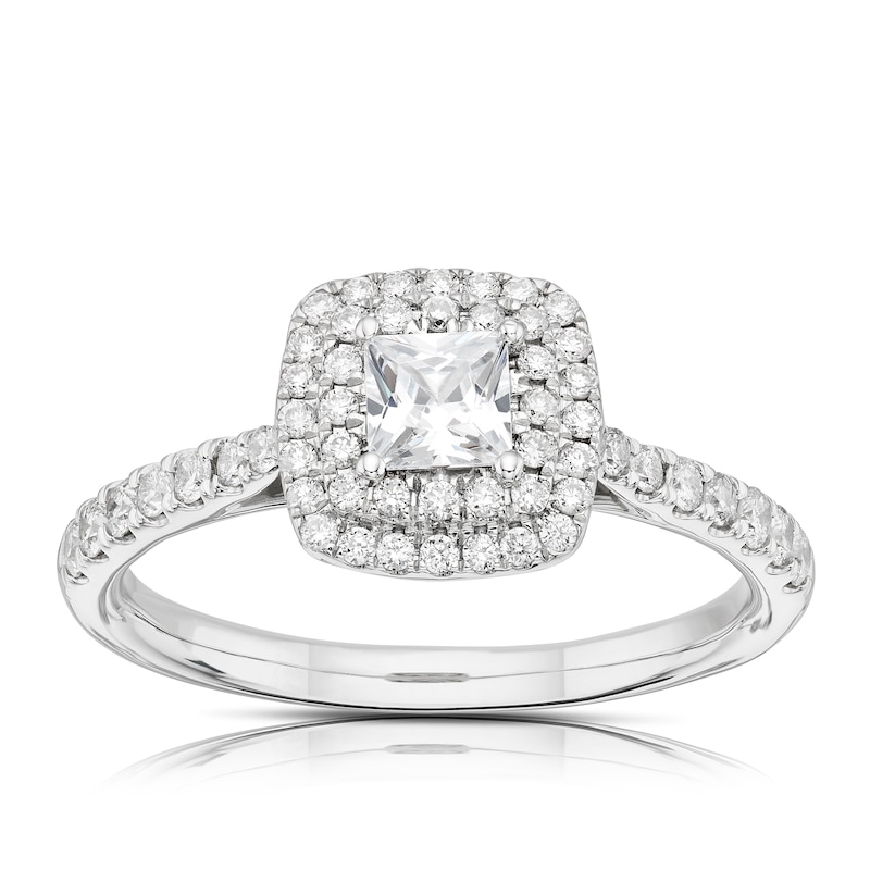 Origin Platinum 0.75ct Total Diamond Princess Cut Double Halo Ring