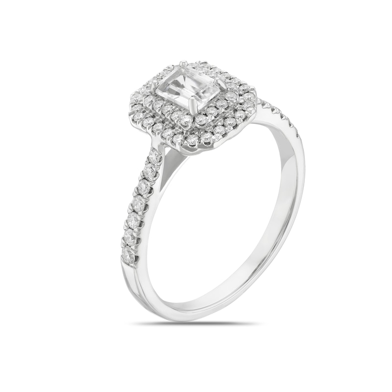 Origin Platinum 0.75ct Total Diamond Emerald Cut Double Halo Ring