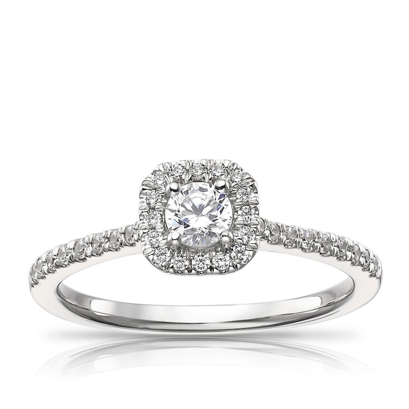 Main Image 1 of The Diamond Story 18ct White Gold 0.40ct Diamond Cushion Halo Ring