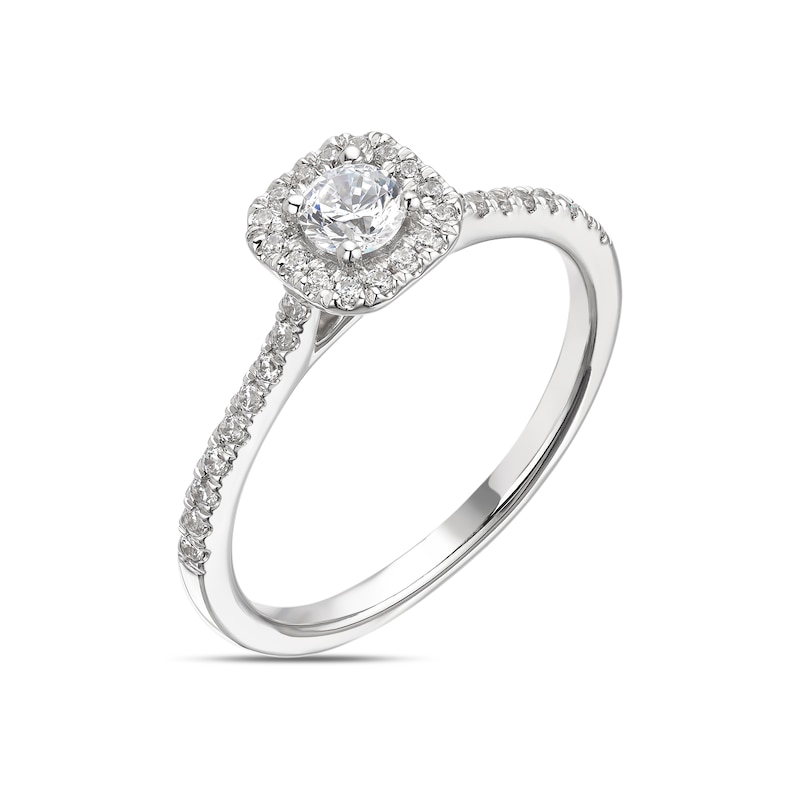 Main Image 2 of The Diamond Story 18ct White Gold 0.40ct Diamond Cushion Halo Ring