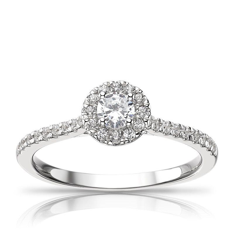 Main Image 1 of Engagement Ring The Diamond Story 18ct White Gold 0.40ct Diamond Halo Ring