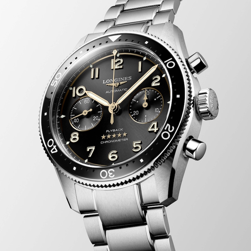Longines Spirit Flyback Black Stainless Steel Bracelet Watch