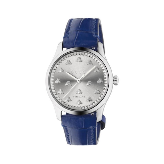Gucci G-Timeless Blue Leather Strap Watch Ernest Jones
