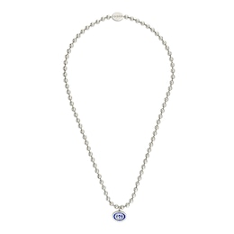 Gucci Interlocking G Sterling Silver Blue Enamel Boule Chain Pendant Necklace
