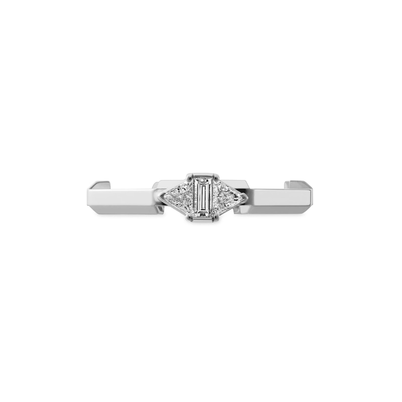 Gucci Link to Love 18ct White Gold 0.17ct Diamond Baguette & Trilliant Cut Ring Sizes O-P
