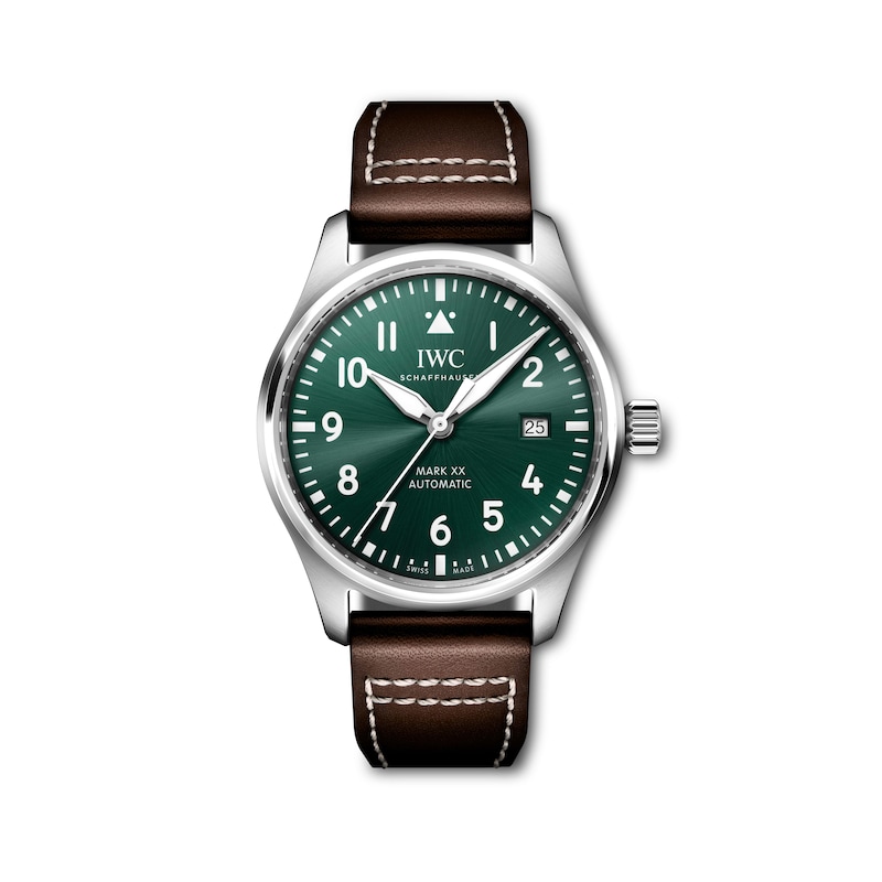 IWC Pilot’s Watches Men's Green Dial & Brown Leather Strap Watch