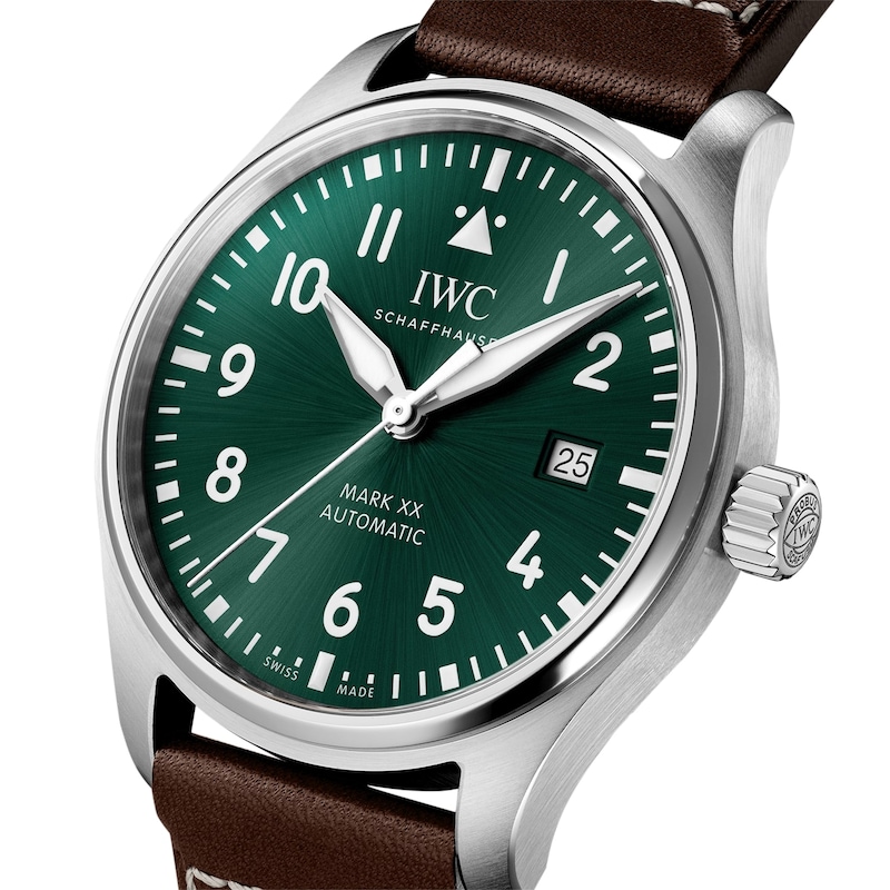 IWC Pilot’s Watches Men's Green Dial & Brown Leather Strap Watch