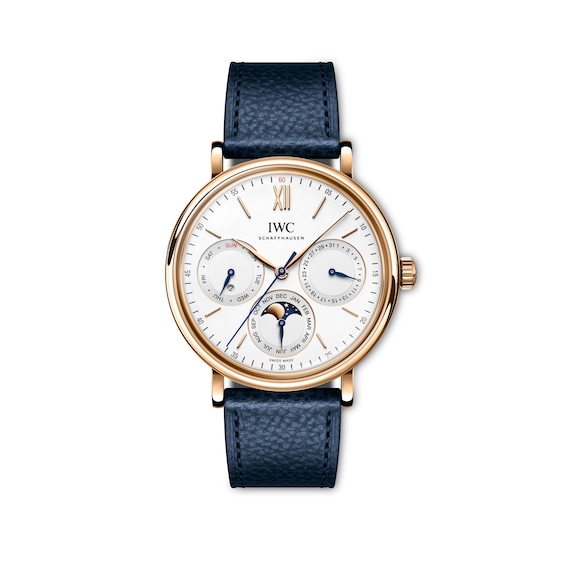 IWC Portofino Perpetual Calendar 18ct Rose Gold & Blue Leather Strap Watch