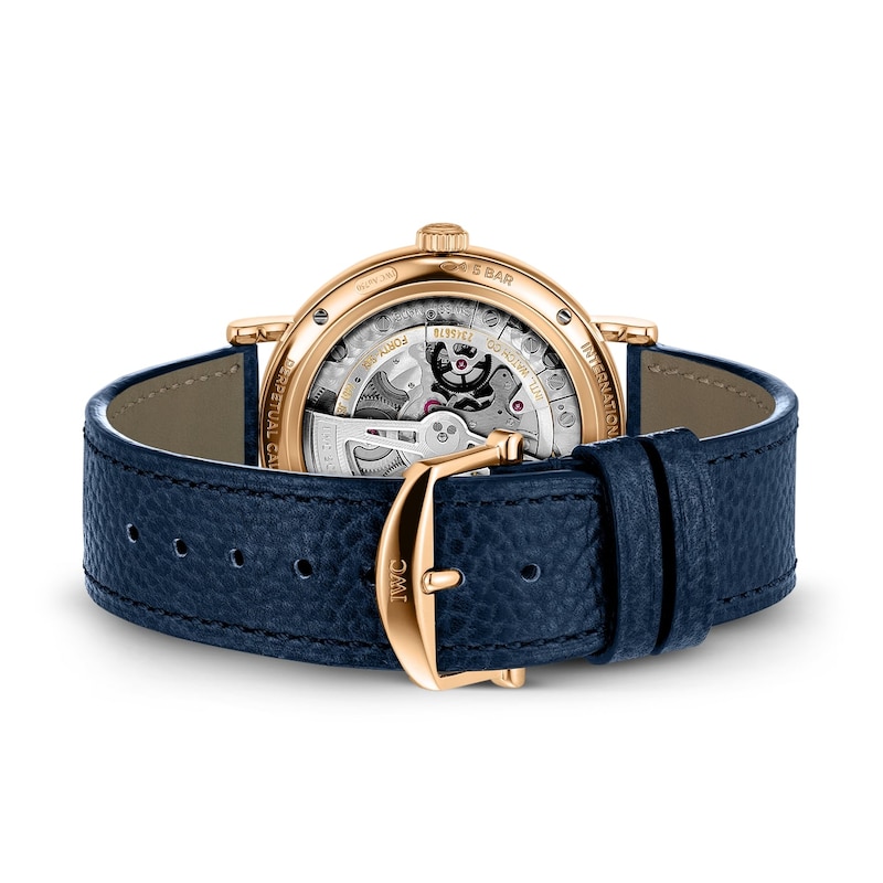 IWC Portofino Perpetual Calendar 18ct Rose Gold & Blue Leather Strap Watch