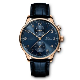 IWC Portugieser Men's 18ct Rose Gold & Blue Alligator Leather Strap Watch
