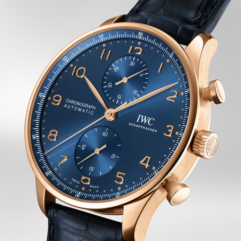 Main Image 4 of IWC Portugieser Men's 18ct Rose Gold & Blue Alligator Leather Strap Watch
