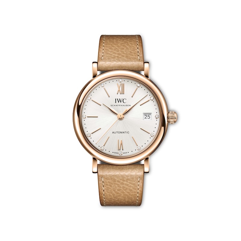 IWC Portofino Ladies' Diamond & Tan Brown Leather Strap Watch