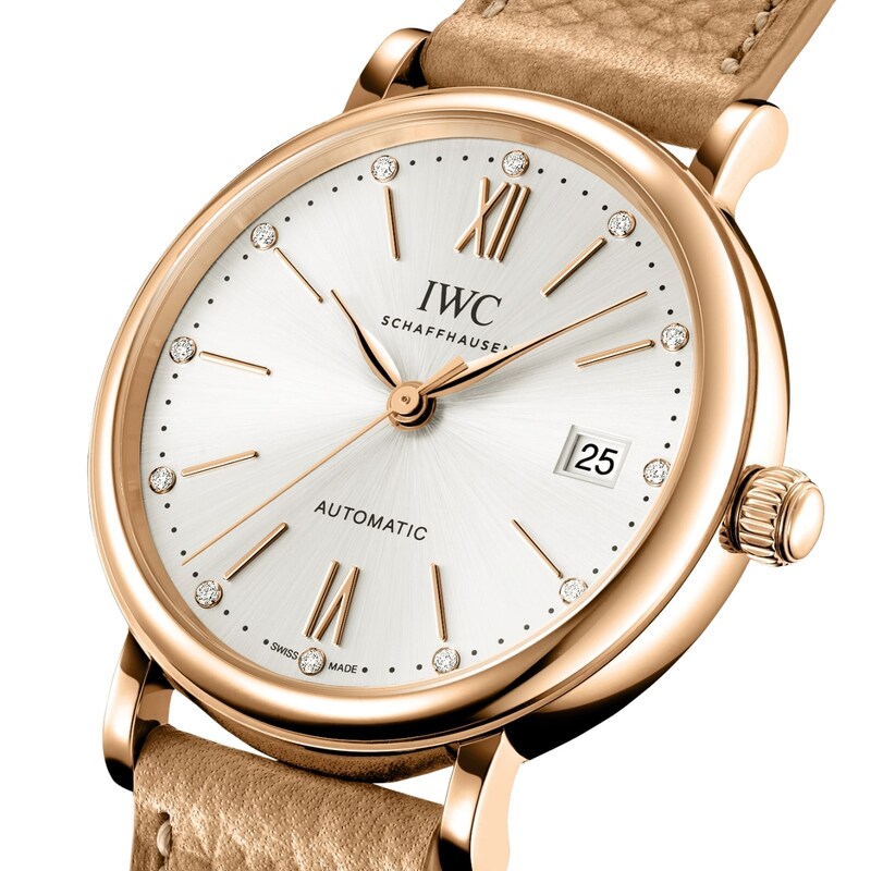 IWC Portofino Ladies' Diamond & Tan Brown Leather Strap Watch