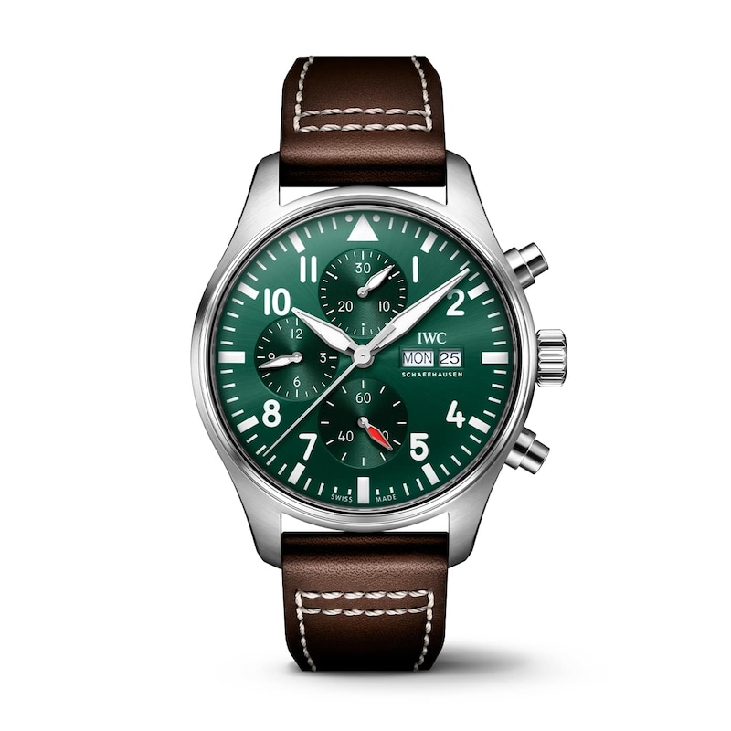 IWC Pilot’s Watches Men's Green Dial & Brown Calfskin Leather Strap Watch