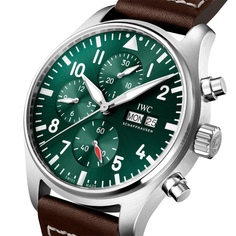 IWC Pilot’s Watches Men's Green Dial & Brown Calfskin Leather Strap Watch