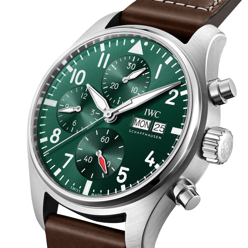 IWC Pilot’s Watches Men's Green Dial & Brown Leather Strap Watch