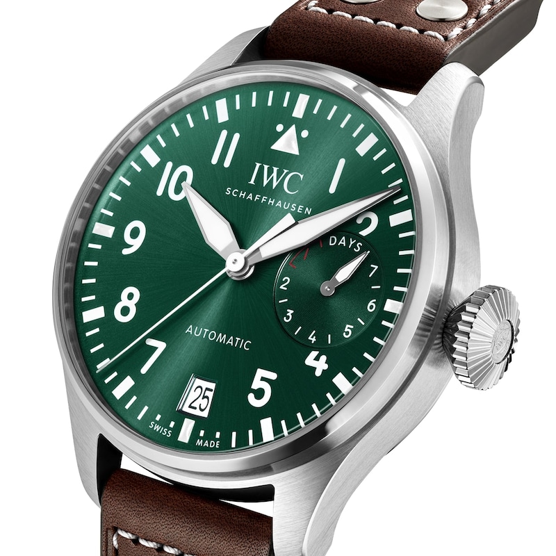 IWC Pilot’s Watches Men's Green Dial & Brown Calfskin Leather Strap Watch