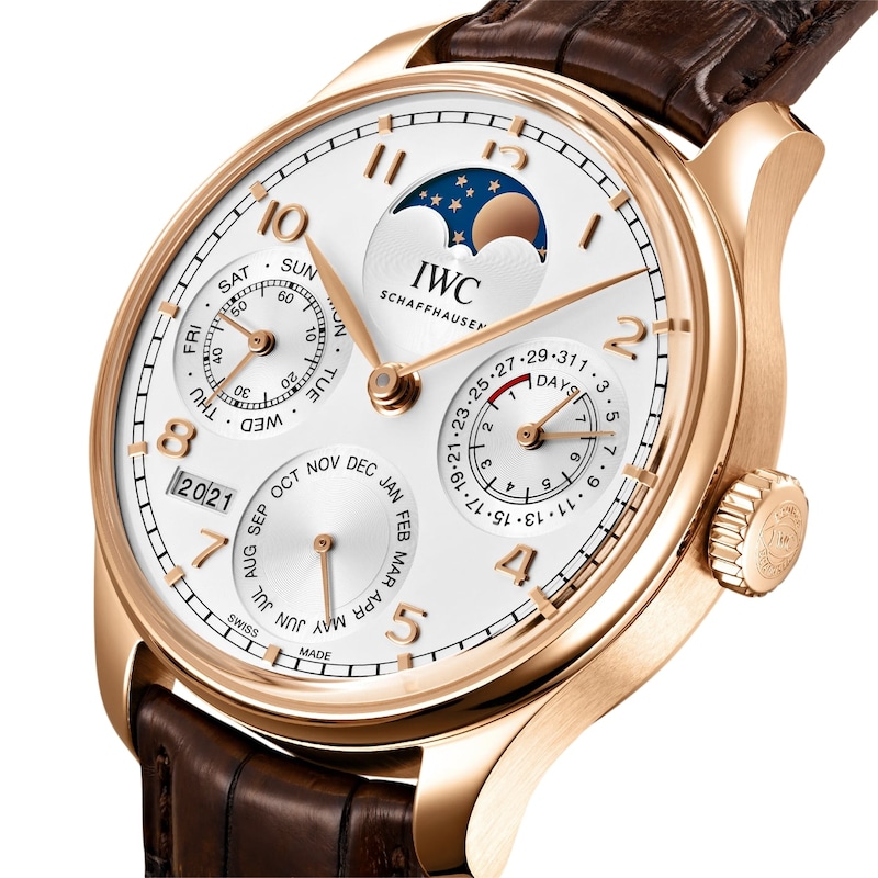 IWC Portugieser Men's 18ct Rose Gold & Brown Leather Alligator Strap Watch