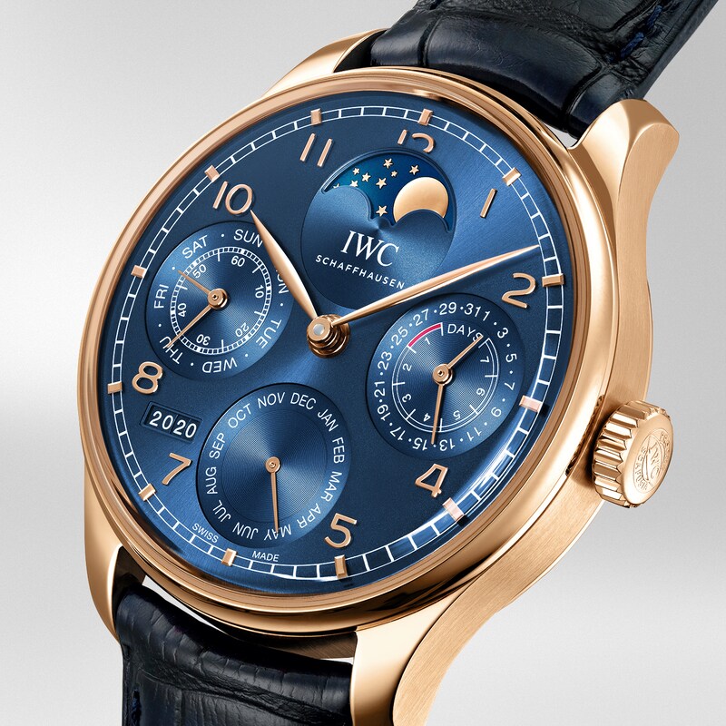Main Image 4 of IWC Portugieser Men's 18ct Rose Gold & Blue Alligator Leather Strap Watch