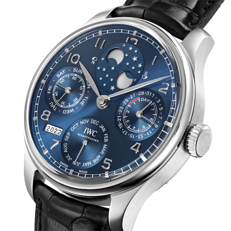 IWC Portugieser Men's Blue Dial & Black Alligator Leather Watch