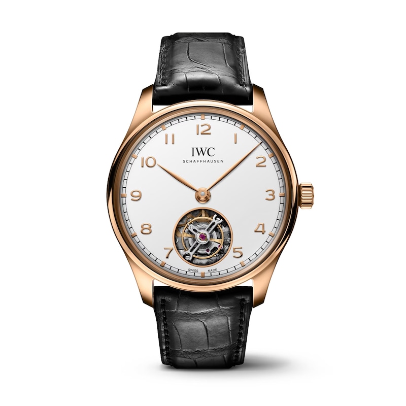 IWC Portugieser Men's 18ct Rose Gold & Black Leather Strap Watch