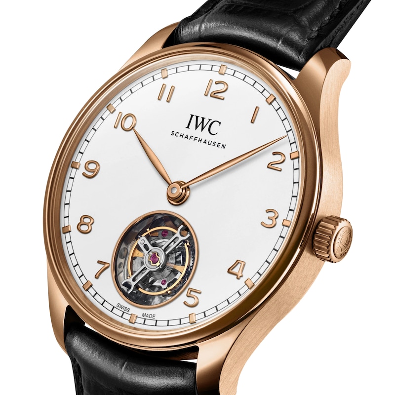 IWC Portugieser Men's 18ct Rose Gold & Black Leather Strap Watch