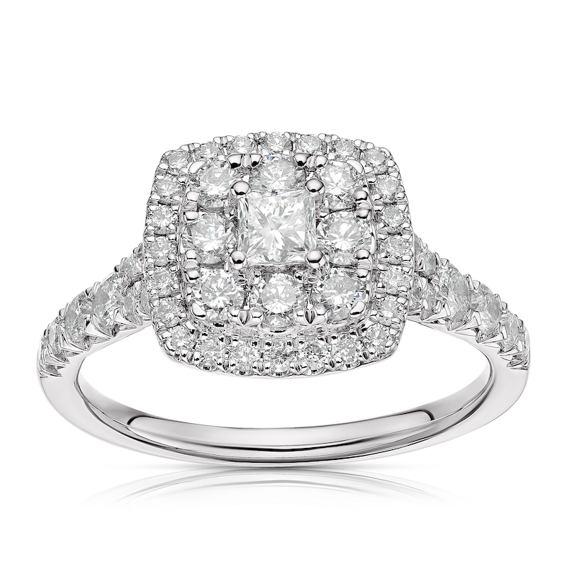 Main Image 1 of Engagement Ring Platinum 1ct Diamond Princess Cut Double Halo Ring