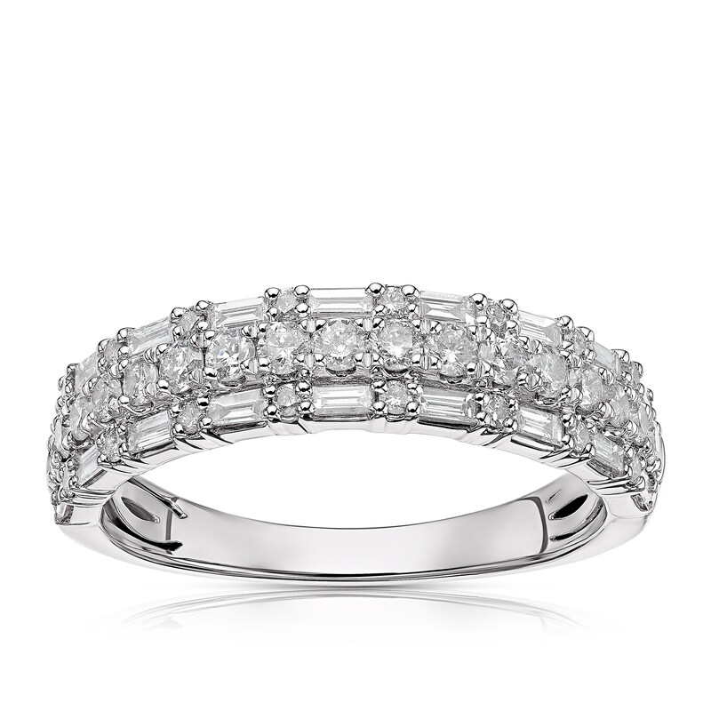 Platinum 0.70ct Diamond Round & Baguette Cut Eternity Ring