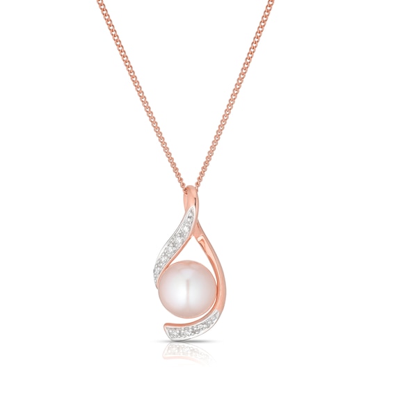 9ct Rose Gold Cultured Freshwater Pearl and Diamond Pendant