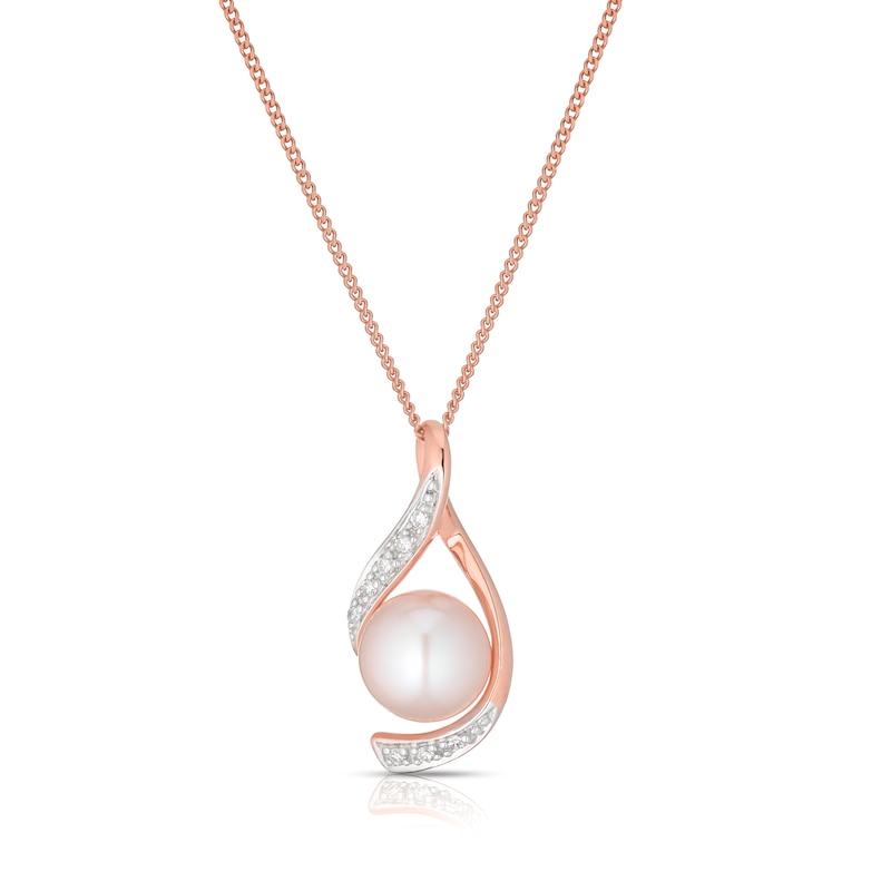 9ct Rose Gold Cultured Freshwater Pearl & Diamond Pendant