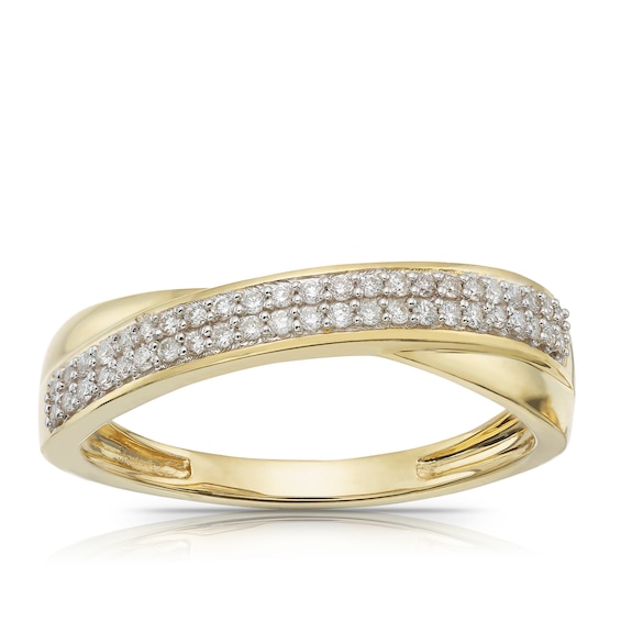 9ct Yellow Gold 0.15ct Pave Set Crossover Eternity Ring