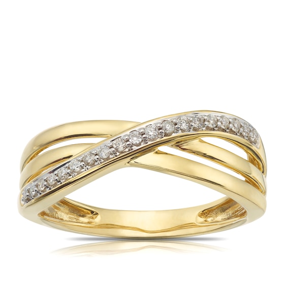 9ct Yellow Gold Double Crossover Eternity 0.10ct Diamond Rin